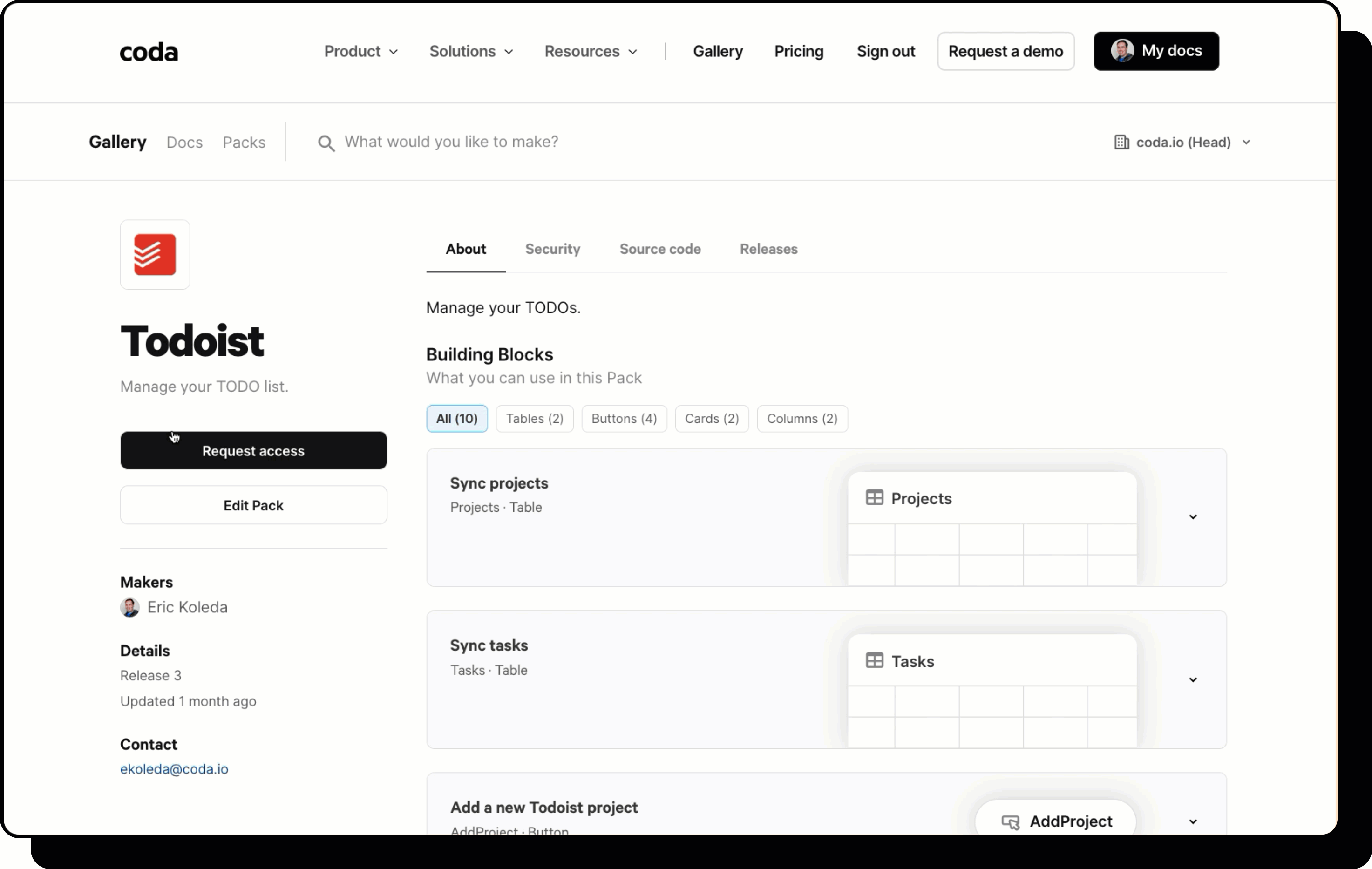 Gif showing user requesting access to a pack.