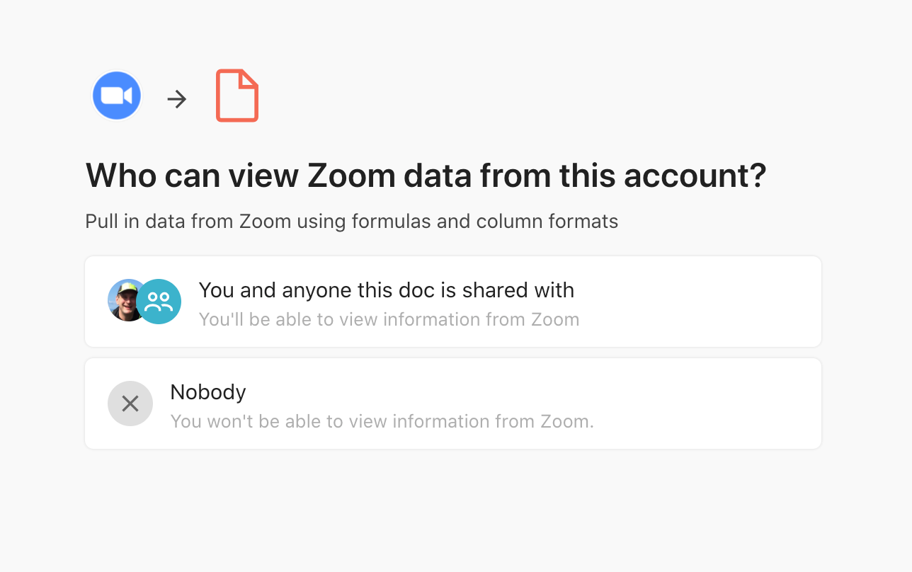 Image of Zoom pack's access settings.