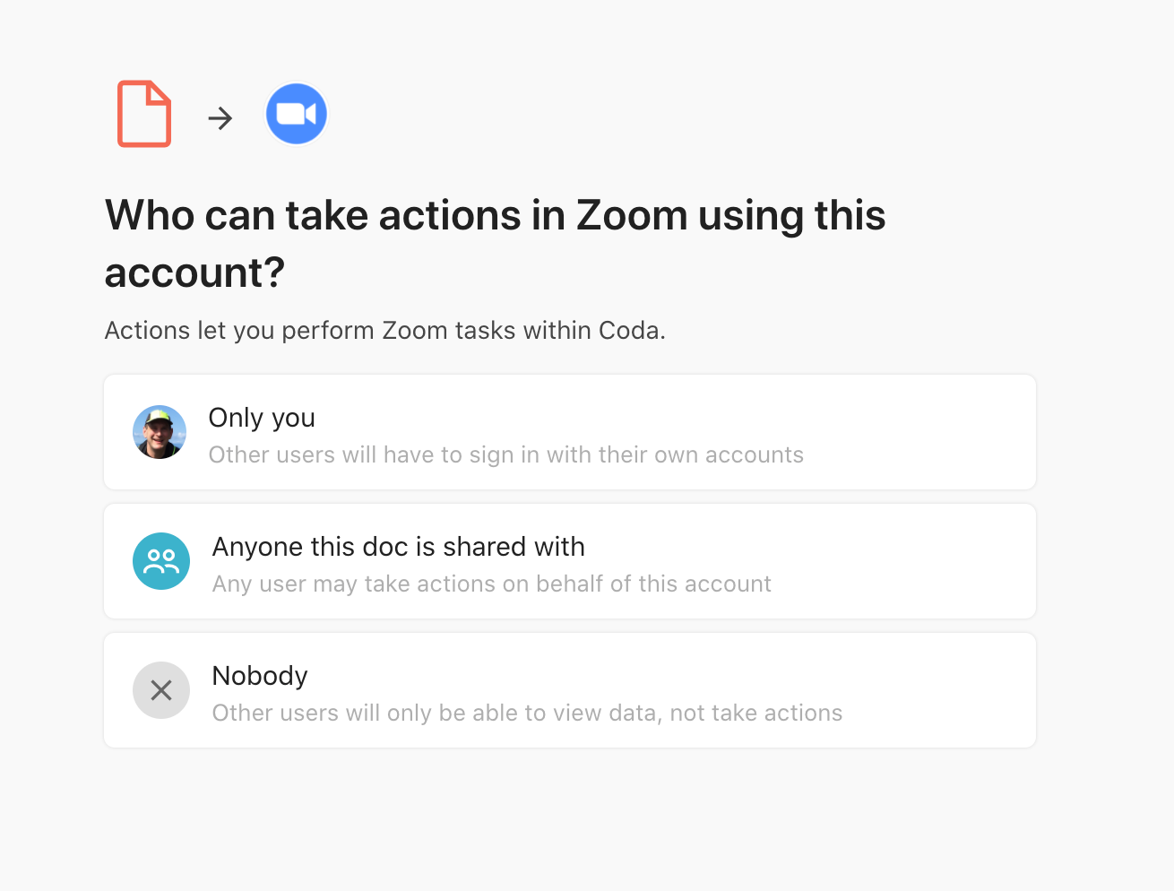 Image of Zoom pack's access settings.