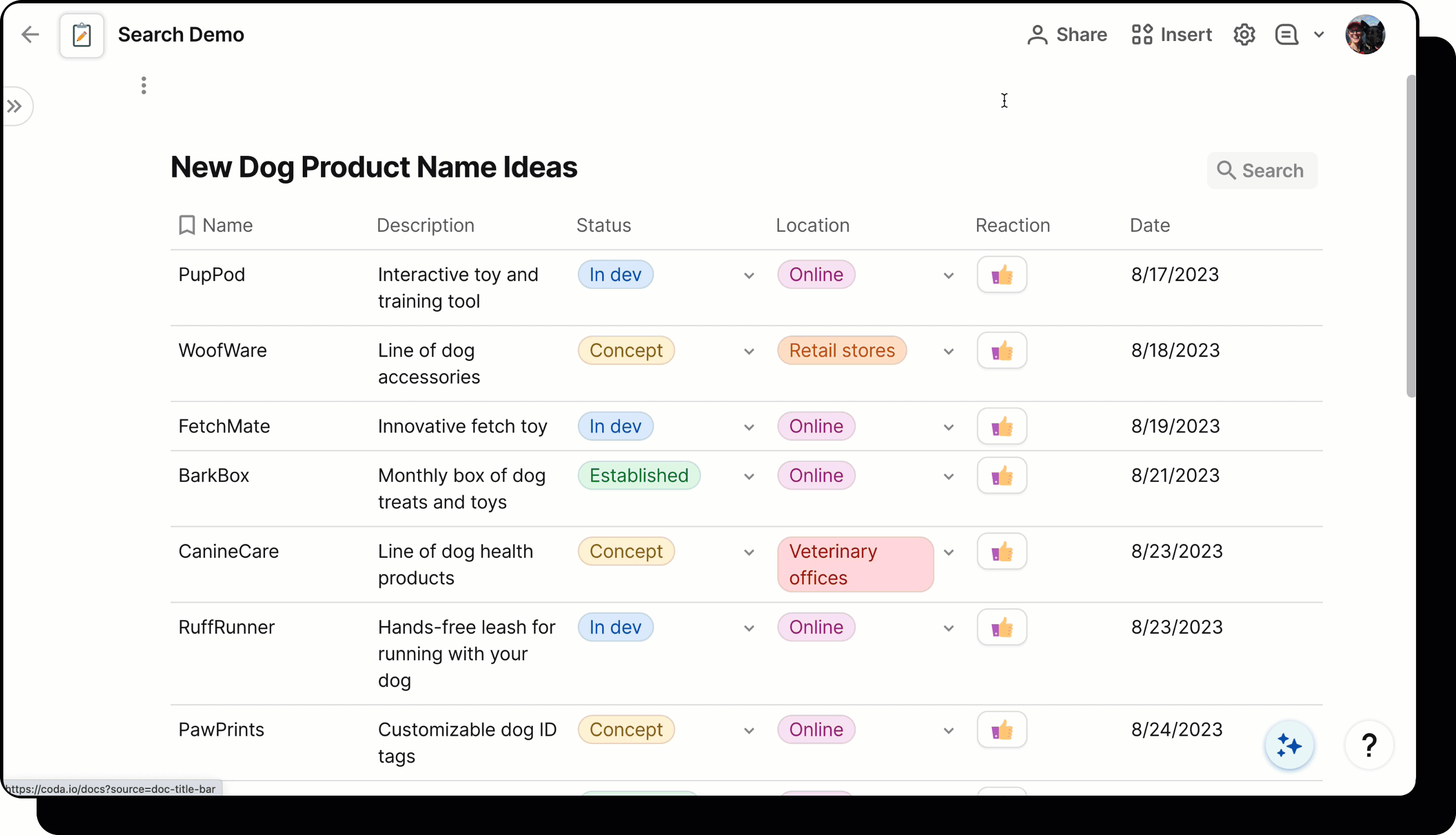 A gif showing how to use table search at the top of a specific table.