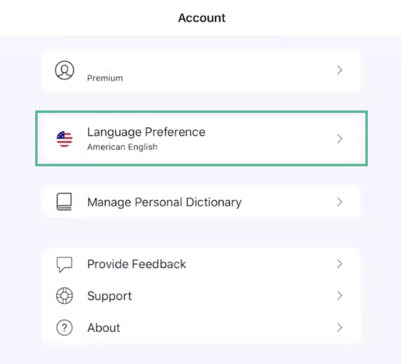 A screenshot of the account settings