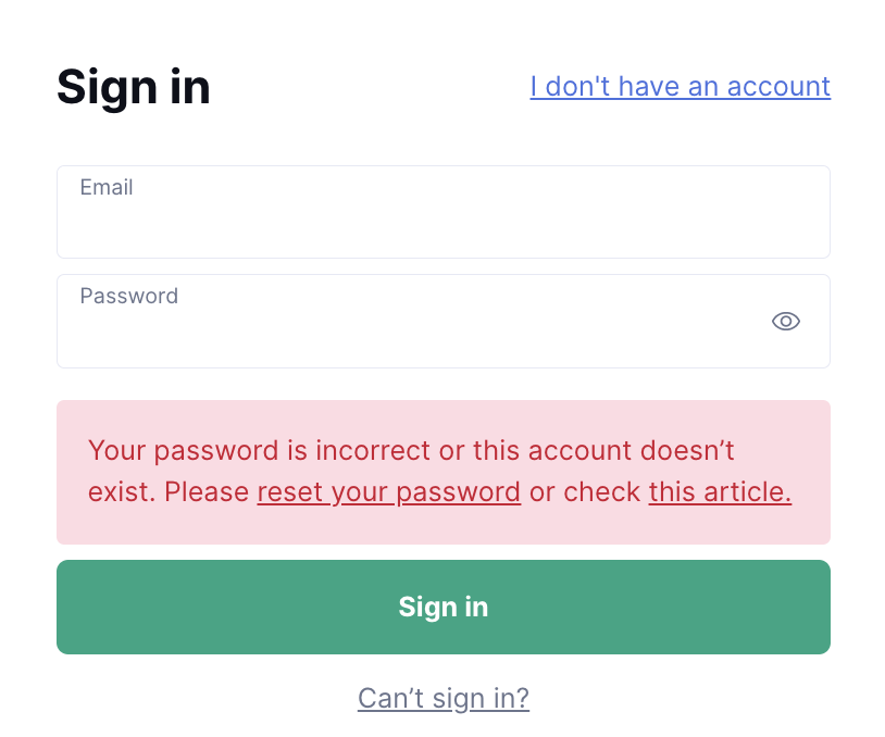 A screenshot of the error message