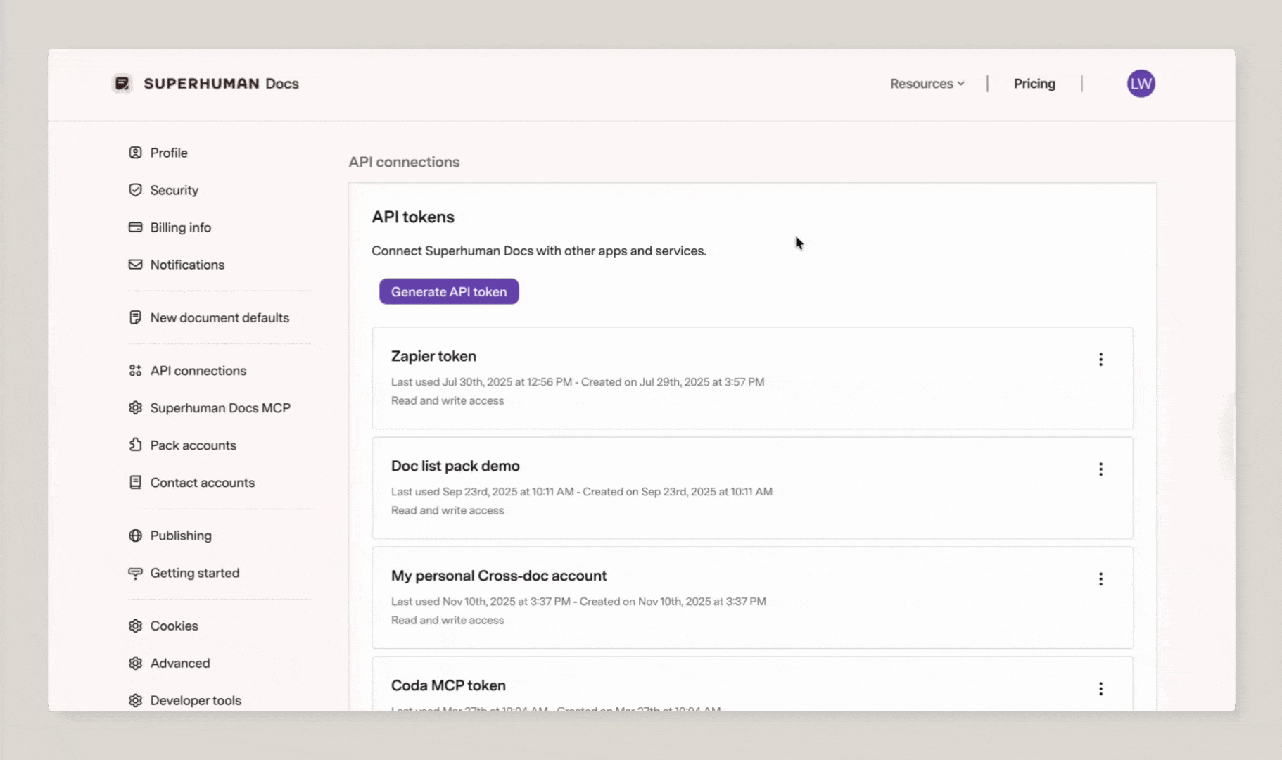 create API token for SH Docs MCP.gif