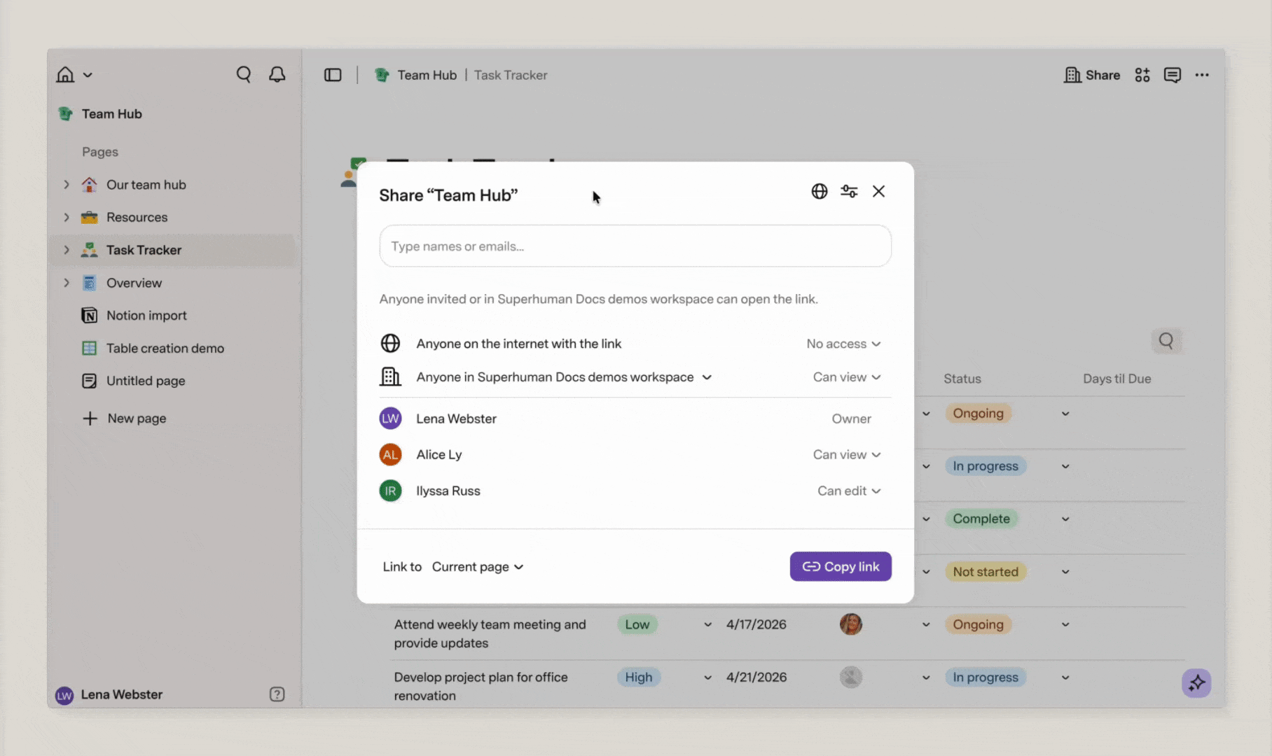 Advanced share settings on doc.gif