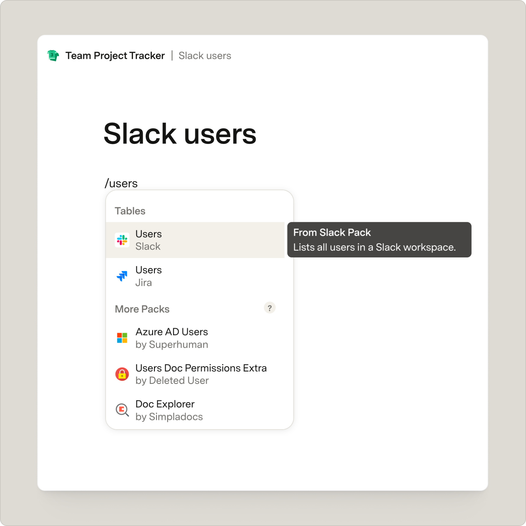 add slack users table (via slash menu).png