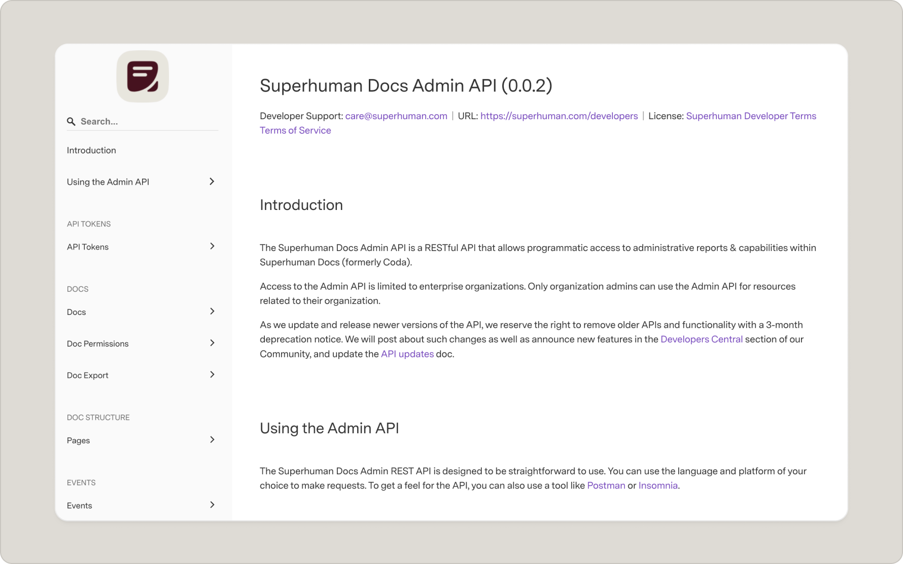 SH Docs Admin API reference page.png